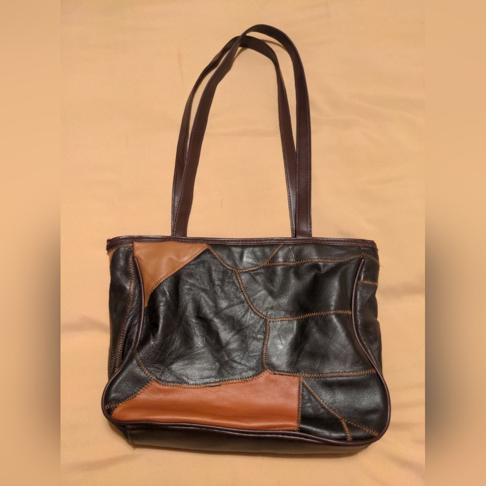 Unbranded patchwork leather purse handbag brown black tan